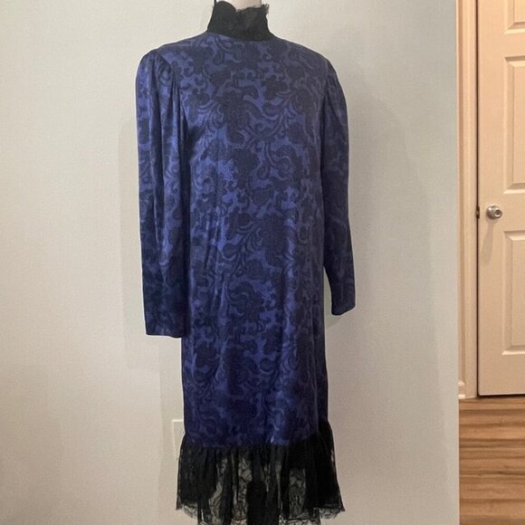 HANAE MORI DRESS SILK VTG 80’s Sz 6 PURPLE BLACK WHIMSIGOTH SOPHISTICATED - Picture 12 of 16